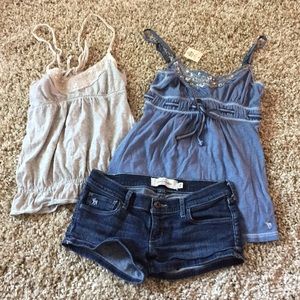 Abercrombie and Fitch 2 tops and denim shorts.